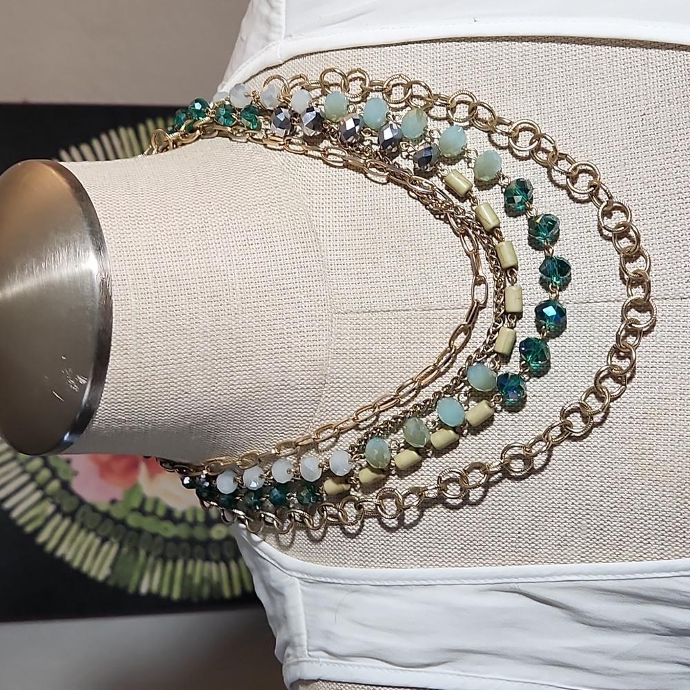 5 Row Beaded Gold Tone Chain Costume Jewelry